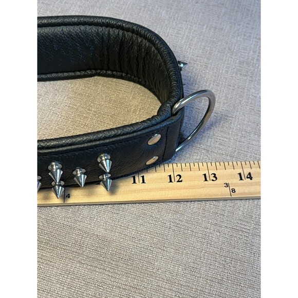 Angel Genuine Leather Spiked Studded Dog Collar Wide Padded Black Heavy Duty - Picture 10 of 10